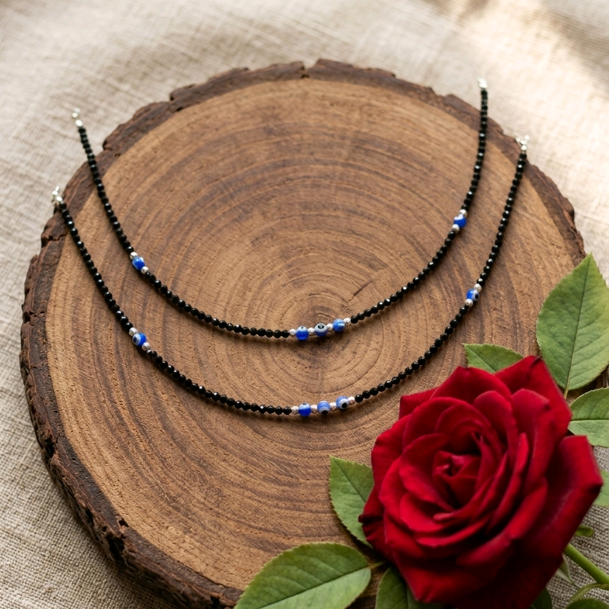 Evil Eye Black Beaded Anklets 